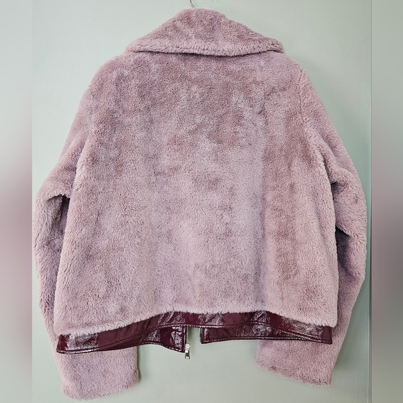 Maeve x Anthropologie Faux Fur Jacket Patent Trim Pink Rose Mauve, Large, NWOT - Picture 8 of 15